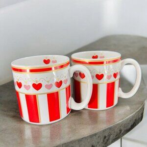 Flowers Inc Balloons Ceramic Coffee Mug Cup Red Pink Hearts Made Korea 2 Mugs